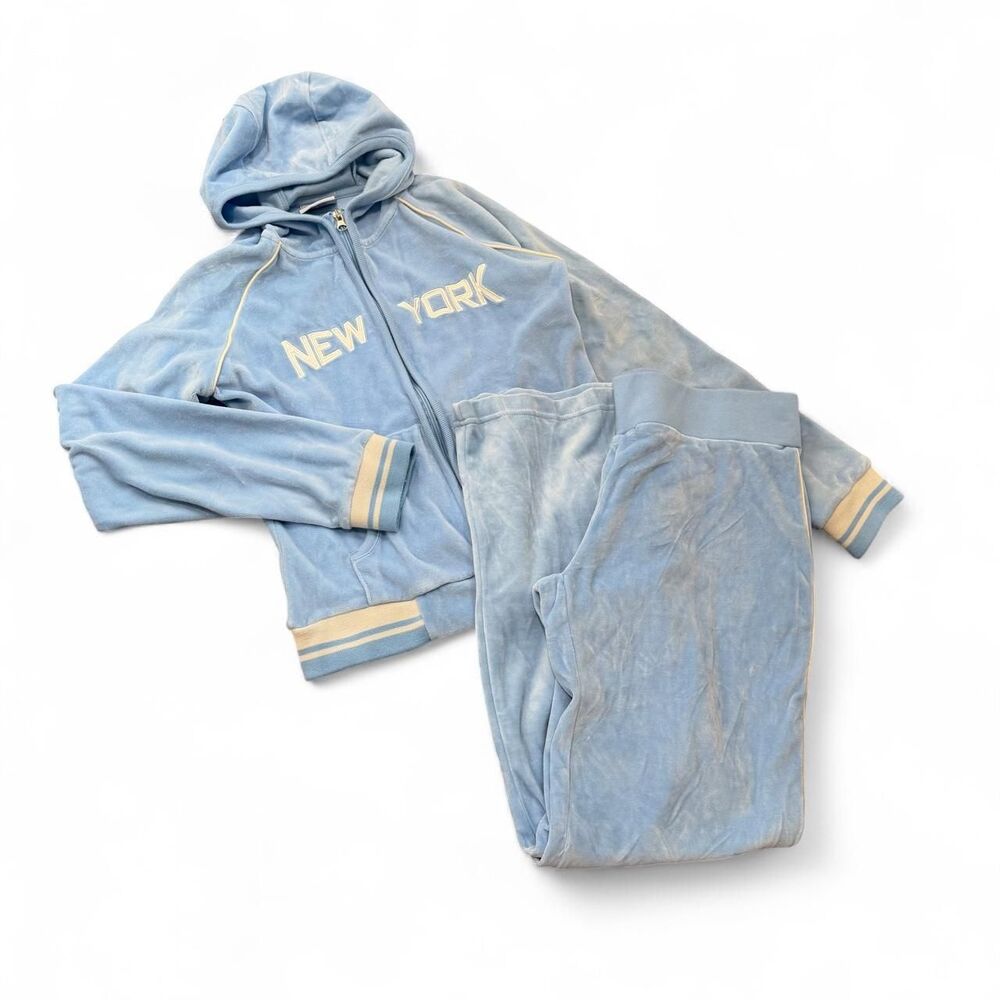Y2k Steve & Barry's New York Velour Tracksuit Set Baby Blue